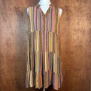 Easel SMALL sleeveless tiered babydoll dress boho vertical stripe